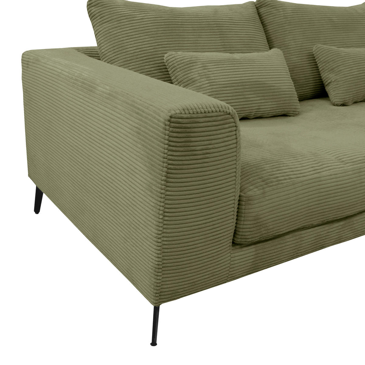ECKSOFA in Cord Olivgrün  - Schwarz/Olivgrün, Design, Textil/Metall (313/172cm) - Livetastic