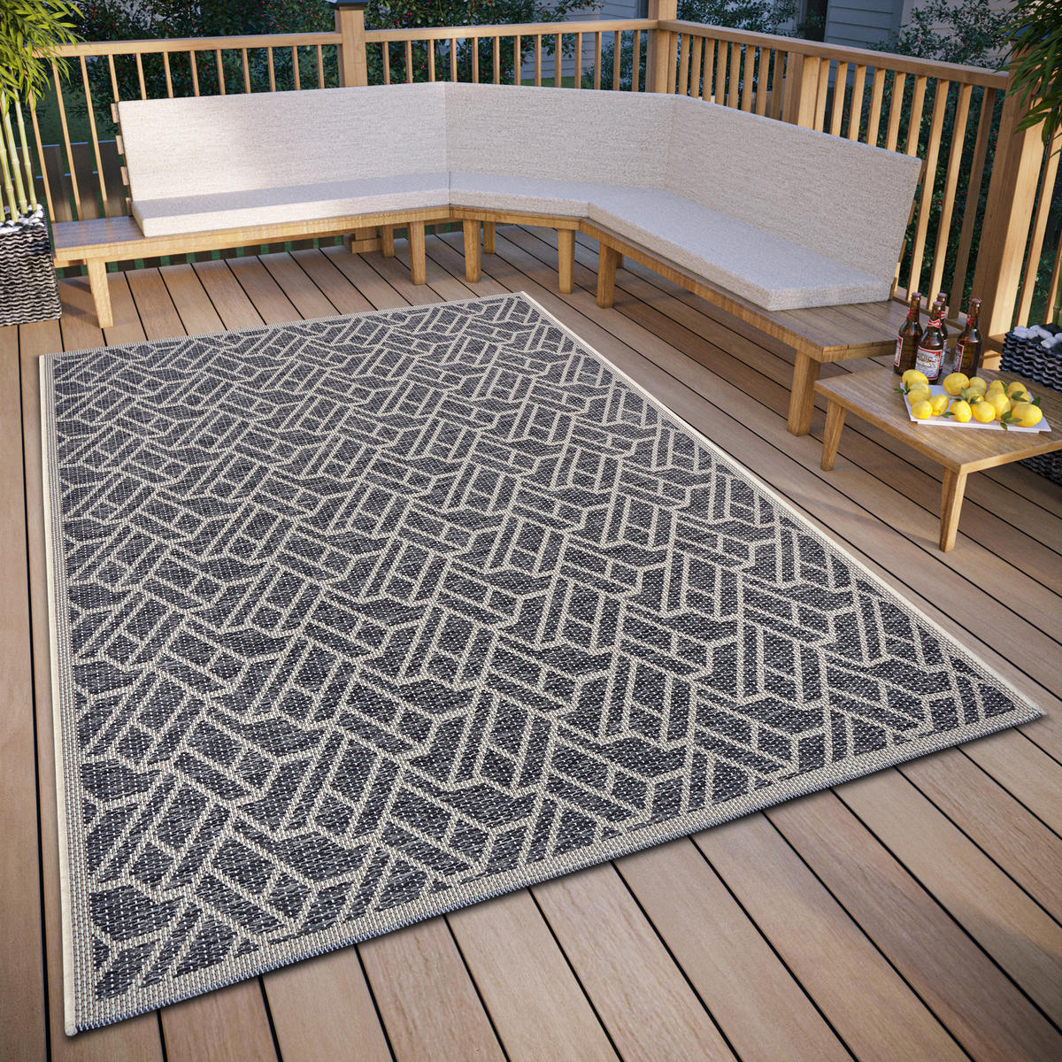 OUTDOORTEPPICH 63/120/120 cm Clyde Grau, Champagner  - Champagner/Grau, Design, Kunststoff/Textil (63/120/120cm) - Hanse Home