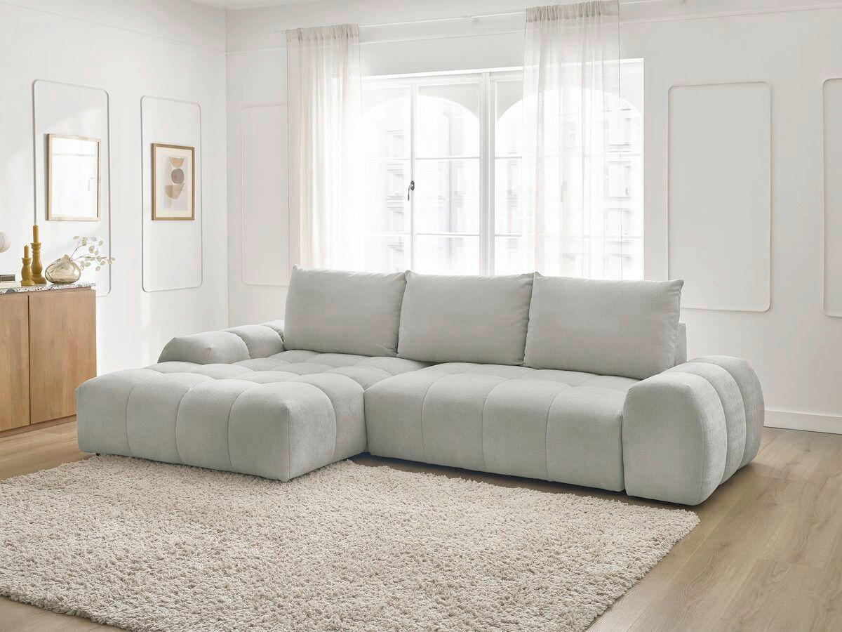 ECKSCHLAFSOFA EVEREST  mit Rücken echt, Armteil links, Armteil rechts Struktur Hellgrau  - Hellgrau/Schwarz, MODERN, Kunststoff/Textil (180/318cm) - Livetastic