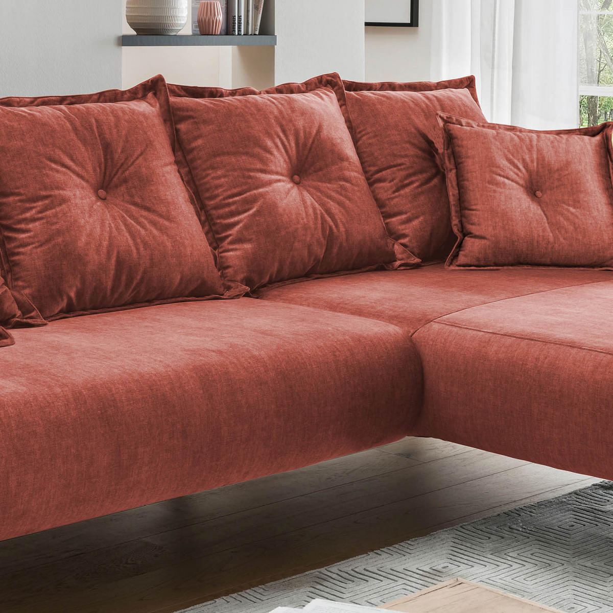 ECKSOFA in Velours Koralle  - Koralle/Buchefarben, Modern, Holz/Textil (277/162cm) - Livetastic