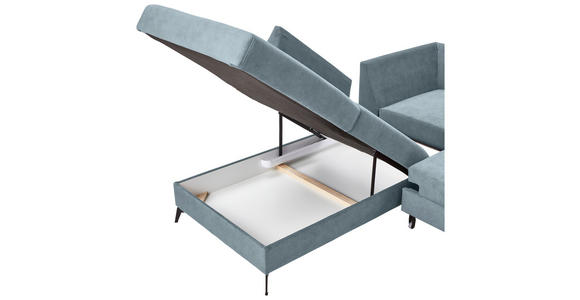 ECKSOFA Hellblau Chenille Rückenkissen, Bettkasten, Schlaffunktion, Rücken echt, Liegefläche im Originalstoff  - Schwarz/Hellblau, KONVENTIONELL, Textil/Metall (257/275cm) - Carryhome