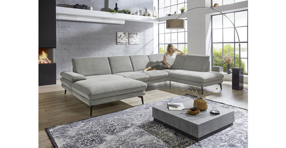 WOHNLANDSCHAFT in Webstoff Grau - Schwarz/Grau, Design, Textil/Metall (180/344/208cm) - Dieter Knoll