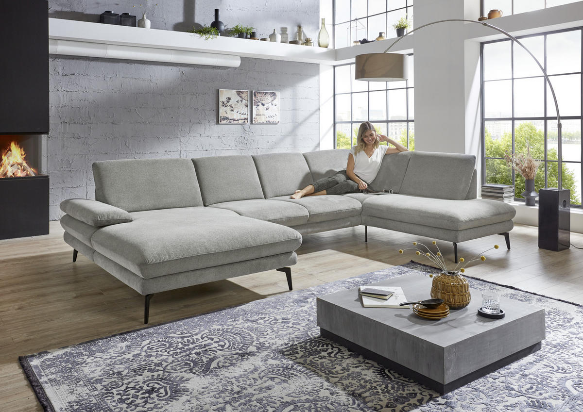 WOHNLANDSCHAFT in Webstoff Grau  - Schwarz/Grau, Design, Textil/Metall (180/344/208cm) - Dieter Knoll
