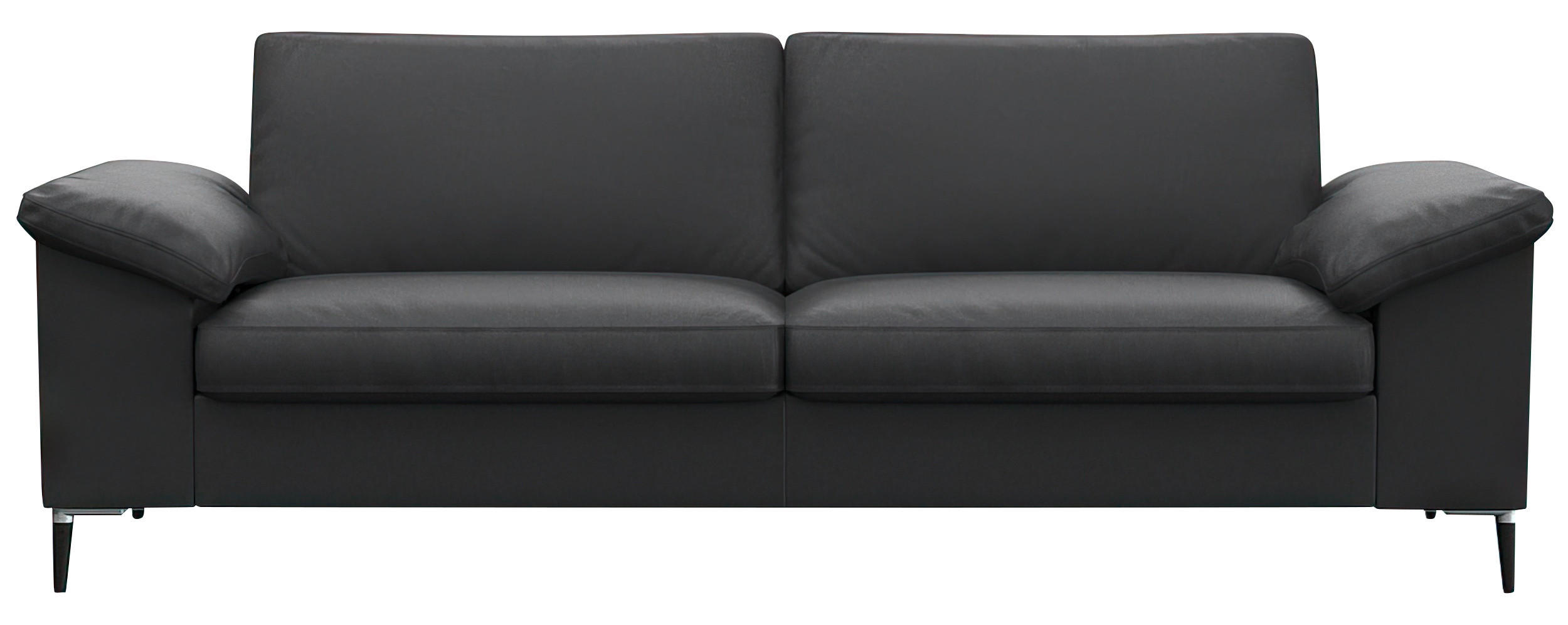 2,5-SITZER Schwarz Echtleder  - Schwarz/Alufarben, Design, Leder/Metall (208/84,5/92cm) - Livetastic