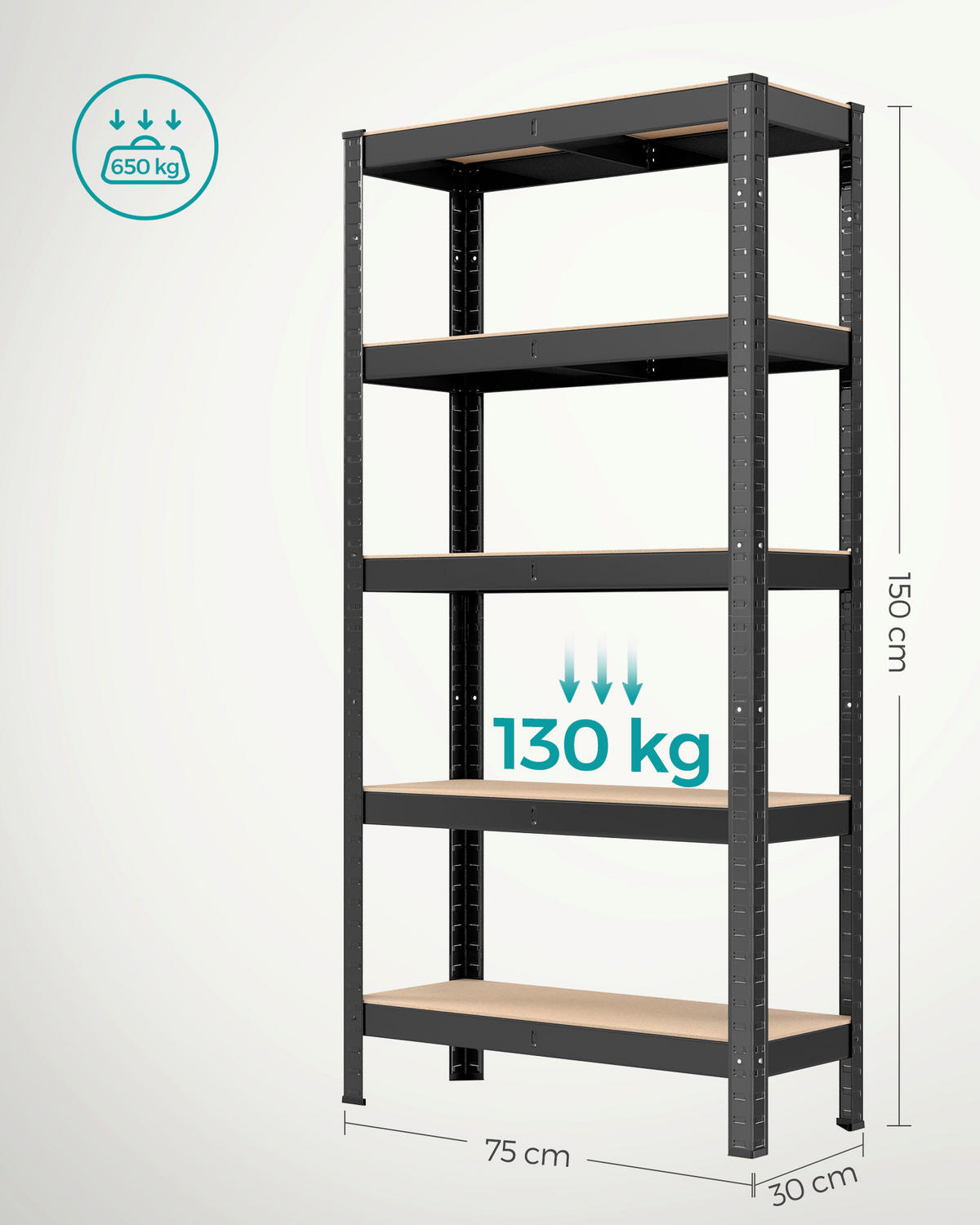 REGÁL NA ŤAŽKÉ BREMENÁ - čierna, Basics, kov/kompozitné drevo (75/150/30cm)