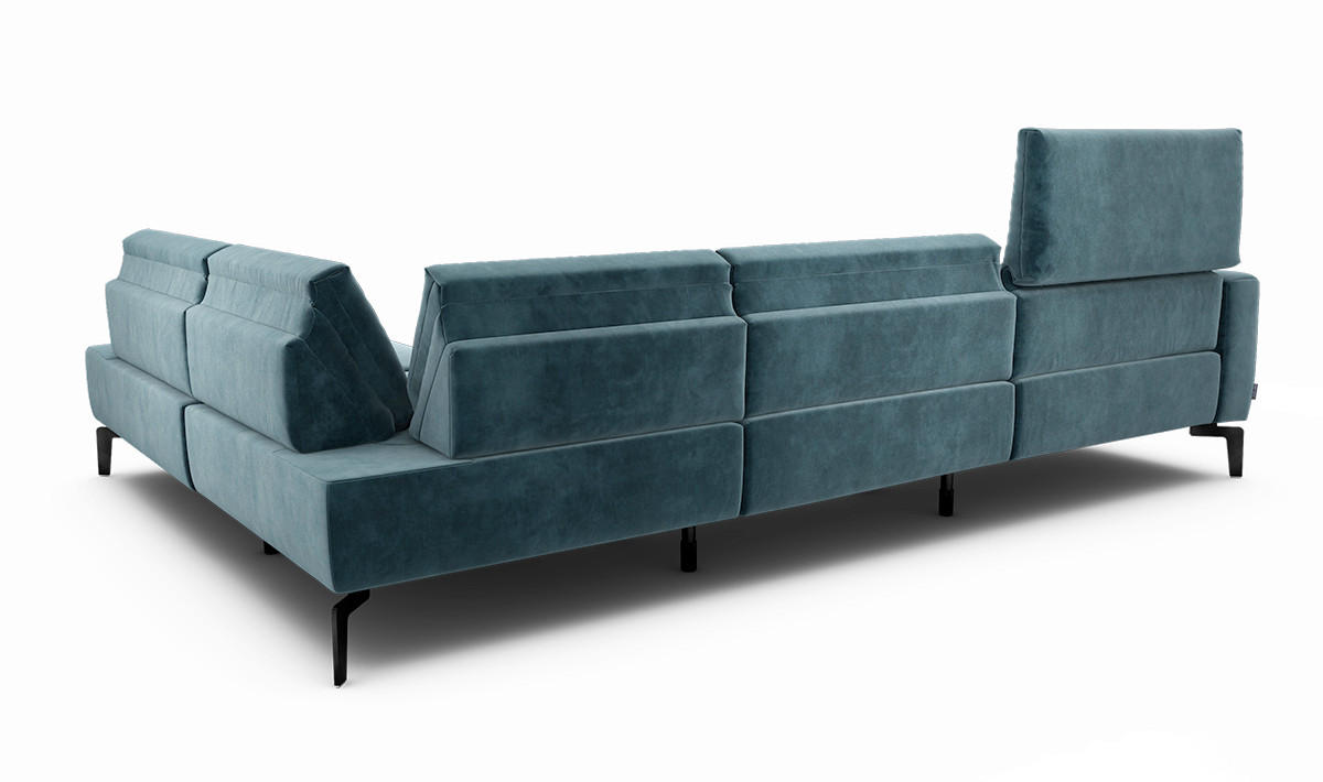 ECKSOFA Cosy Blau Samt  - Blau/Schwarz, Design, Textil/Metall (296/213cm) - SENSOO