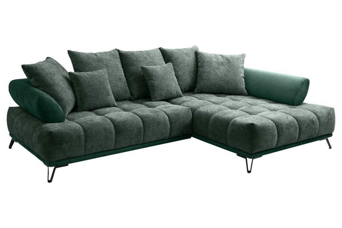 ECKSOFA in Chenille Dunkelgrün  - Dunkelgrün/Schwarz, Modern, Textil/Metall (262/184cm) - MID.YOU