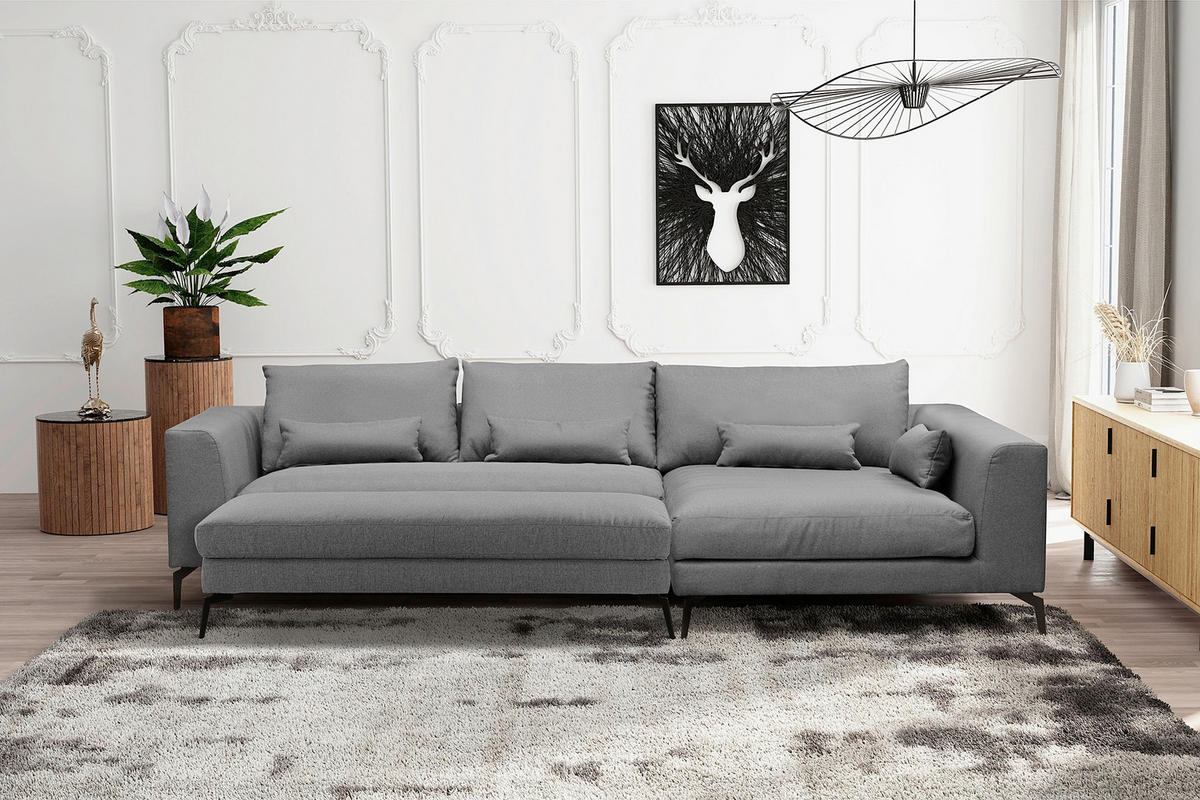 HOCKER BERLIN Webstoff Dunkelgrau  - Dunkelgrau/Schwarz, Design, Textil/Metall (163/46/62cm) - Livetastic