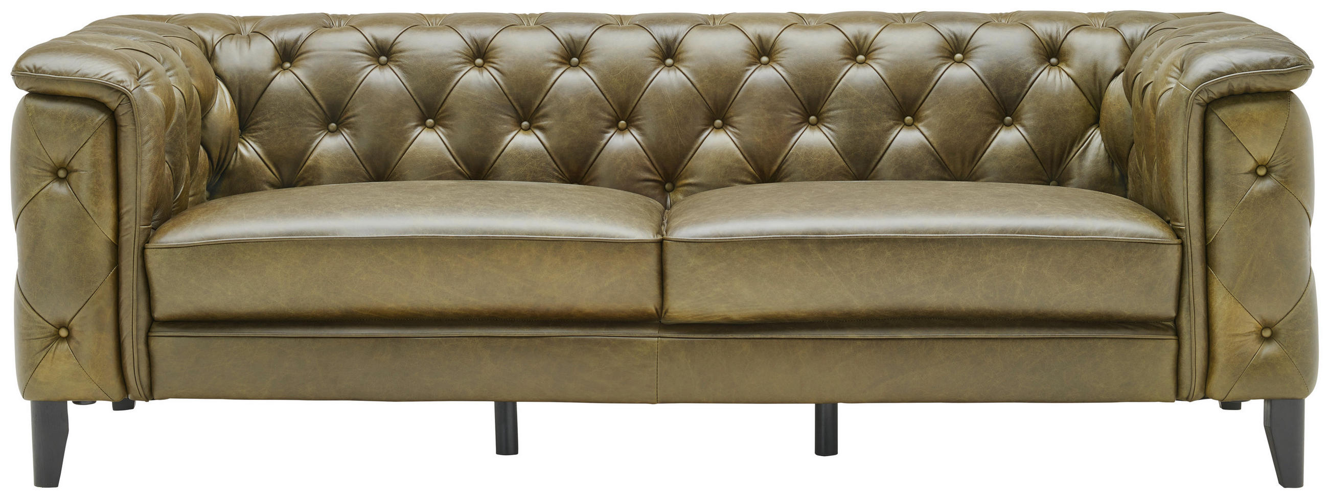 CHESTERFIELD-SOFA Echtleder Grün  - Schwarz/Grün, Lifestyle, Leder/Holz (220/77/91cm) - Ambia Home