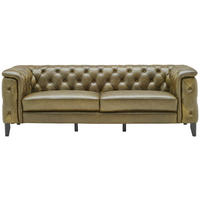 CHESTERFIELD-SOFA  in Echtleder Grün  - Schwarz/Grün, LIFESTYLE, Leder/Holz (220/77/91cm) - Ambia Home