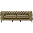 CHESTERFIELD-SOFA  in Echtleder Grün  - Schwarz/Grün, LIFESTYLE, Leder/Holz (220/77/91cm) - Ambia Home
