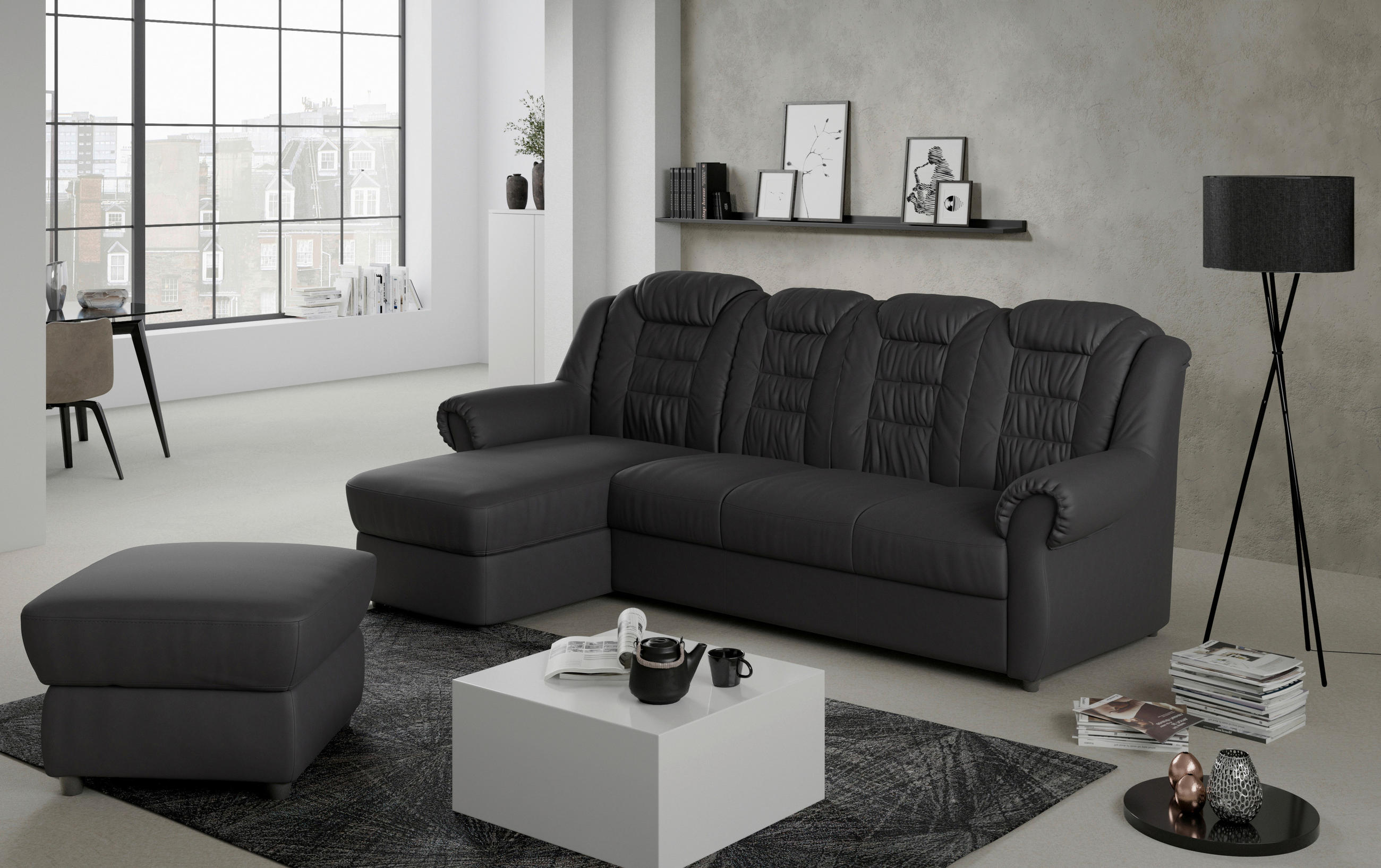 ECKSOFA in Lederlook Schwarz  - Schwarz, Konventionell, Kunststoff/Textil (165/262cm) - Livetastic