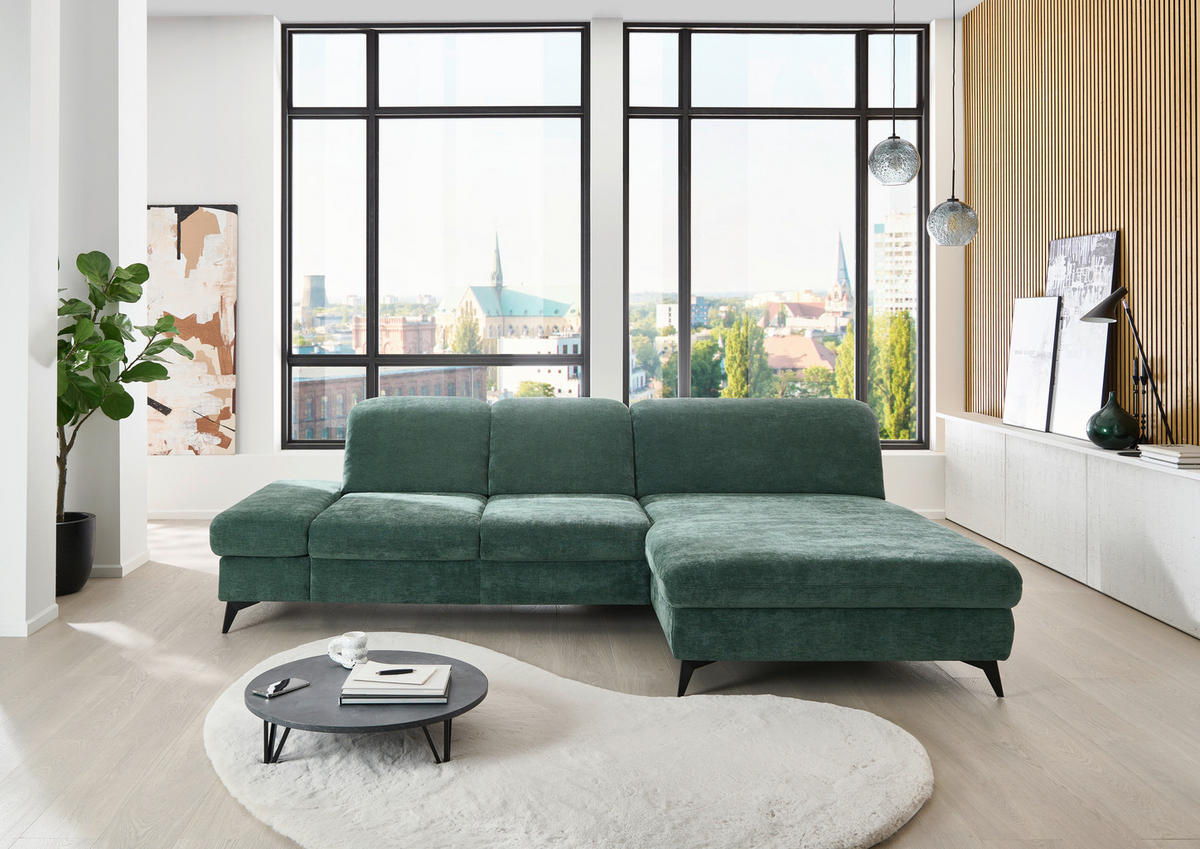 ECKSOFA Dunkelgrün Chenille  - Dunkelgrün/Schwarz, Design, Textil/Metall (288/198cm) - Beldomo Style