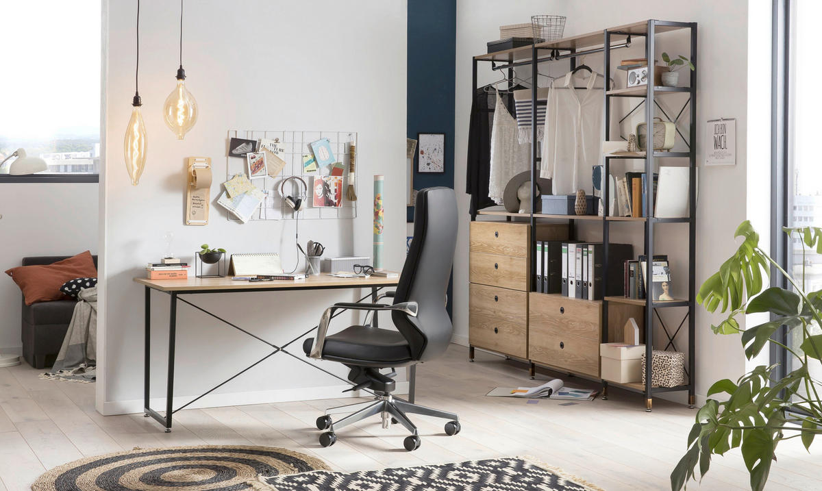 ESSTISCH rechteckig Naturfarben, Schwarz  - Schwarz/Naturfarben, Design, Holzwerkstoff/Metall (140/70/73cm) - Livetastic