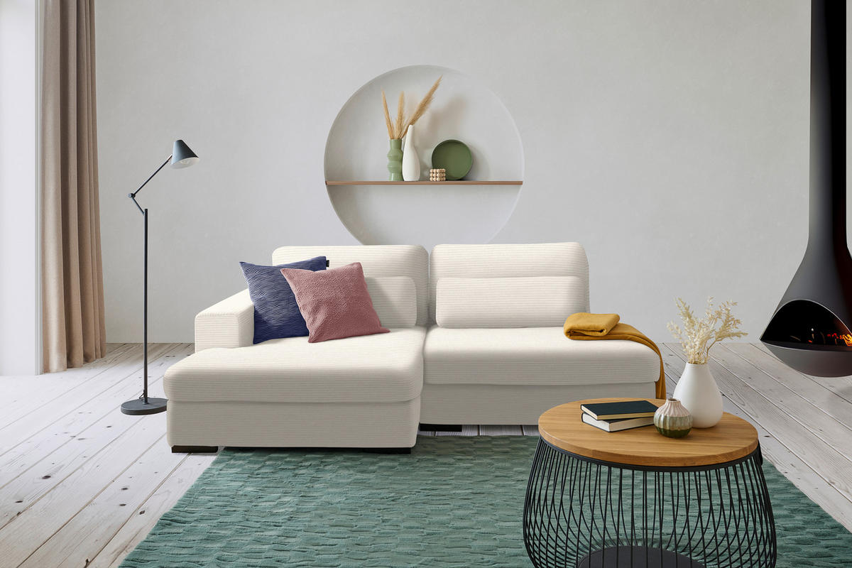 ECKSOFA in Cord, Velours Ecru  - Ecru/Schwarz, Design, Kunststoff/Textil (158/223cm) - Lomoco