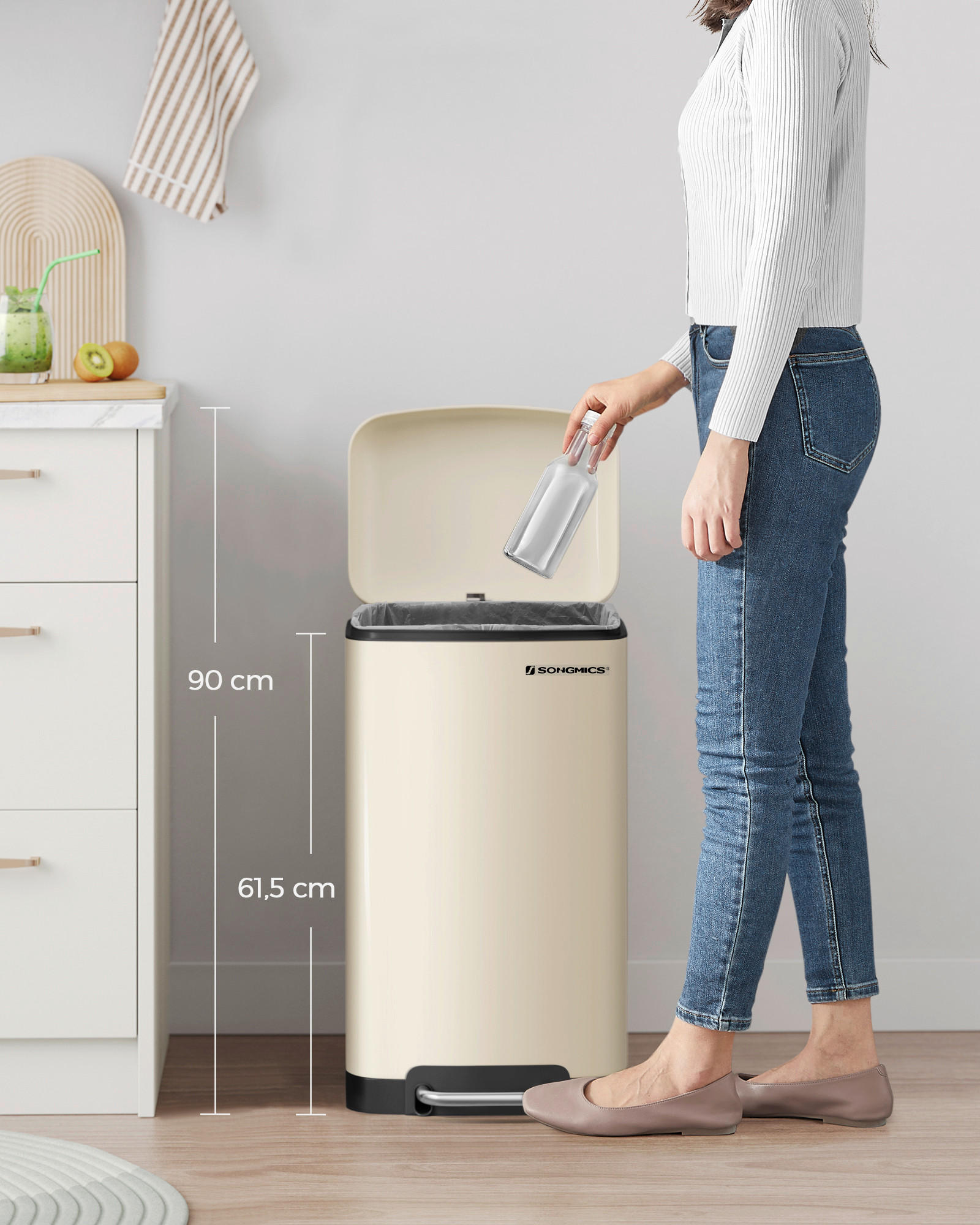 ABFALLSAMMLER 30 l  Metall, Kunststoff  - Creme/Schwarz, Basics, Kunststoff/Metall (34,5/61,5/32,5cm)