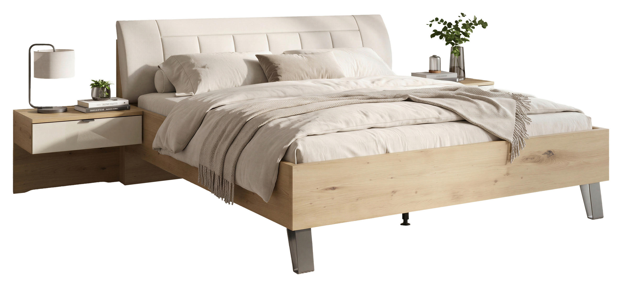 BETTANLAGE - Eiche Bianco/Champagner, KONVENTIONELL, Glas/Textil (180/200cm) - Dieter Knoll