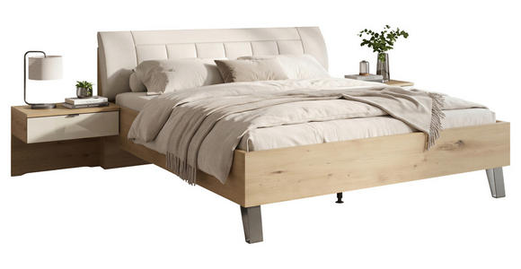 BETTANLAGE - Eiche Bianco/Champagner, KONVENTIONELL, Glas/Textil (180/200cm) - Dieter Knoll