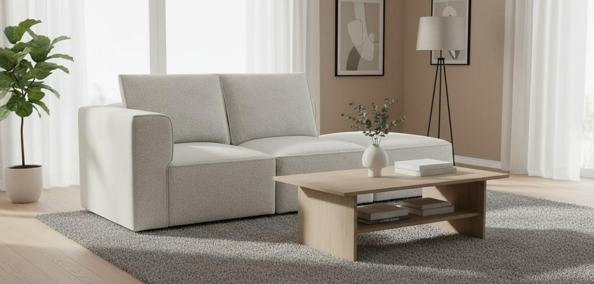 SOFA Fleece Beige  - Beige/Schwarz, Design, Holz/Kunststoff (230,5/65/90cm) - Livetastic