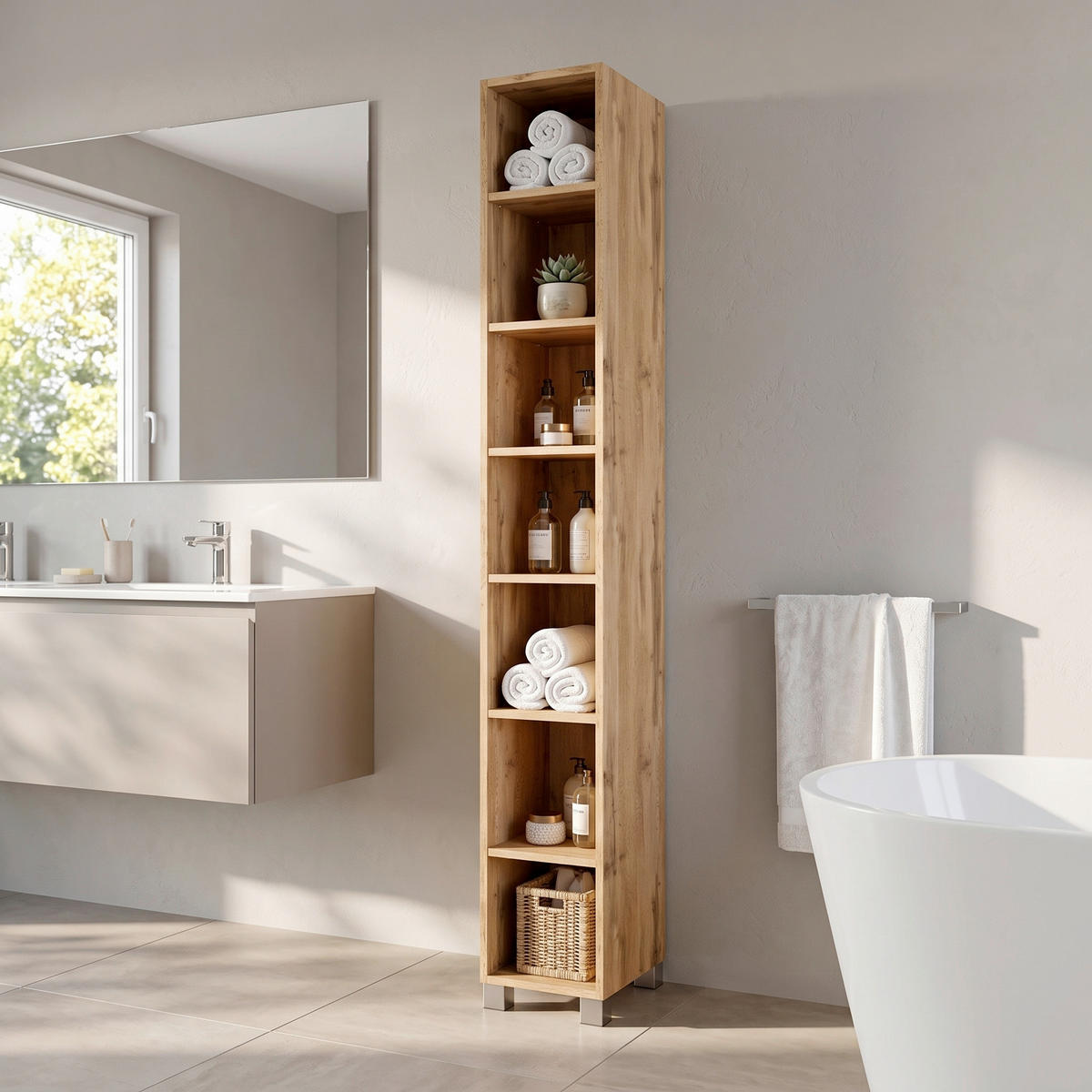 BADEZIMMERREGAL 25/180/35 cm  - Eichefarben/Silberfarben, KONVENTIONELL, Holzwerkstoff/Kunststoff (25/180/35cm) - Held