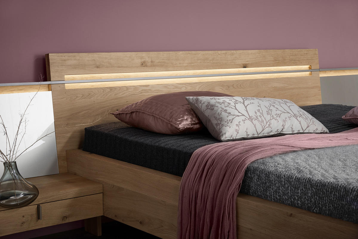 BETTANLAGE - Eichefarben/Silberfarben, Design, Holz (180/200cm) - Valdera