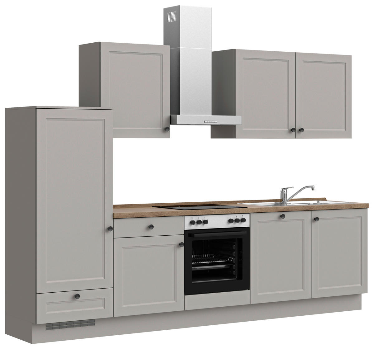 KÜCHENBLOCK 300 cm   in Grau, Eiche dunkel  - Eiche dunkel/Schwarz, MODERN, Holzwerkstoff/Metall (300cm) - Nobilia