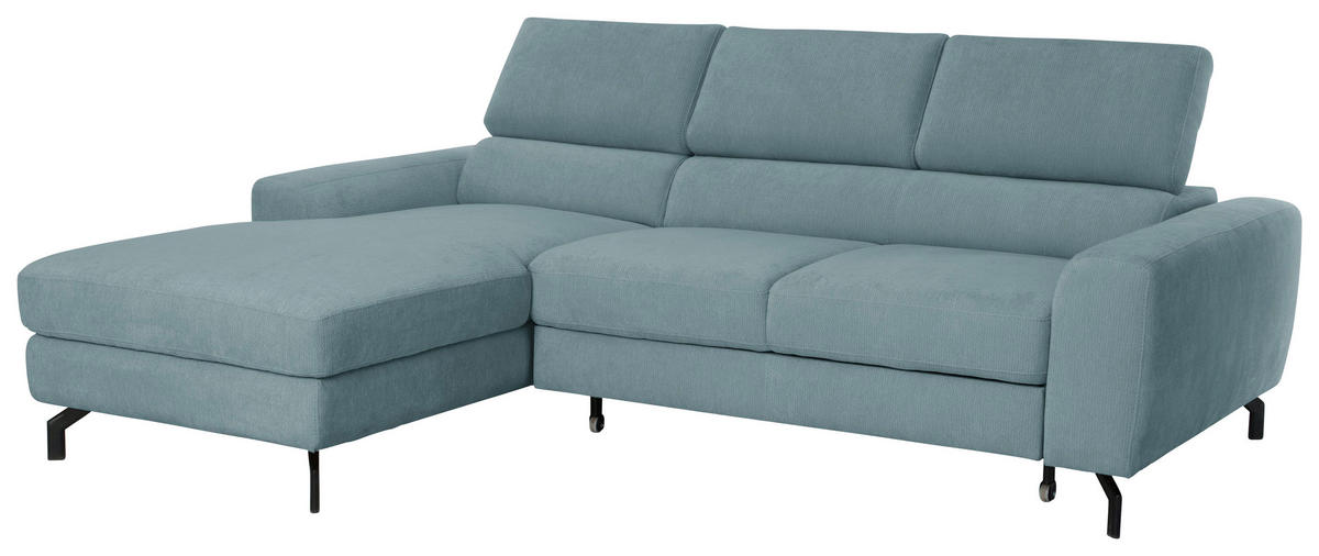 ECKSOFA LARGO in Chenille Blau  177/226 cm  - Blau/Schwarz, Design, Textil/Metall (177/226cm) - Livetastic