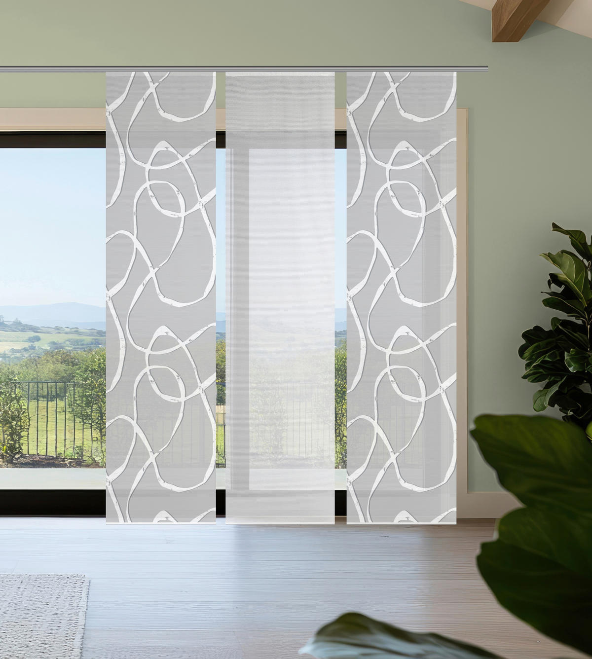 FLÄCHENVORHANG  3 Stück  blickdicht  60/260 cm   - Hellgrau/Weiß, KONVENTIONELL, Textil (60/260cm)