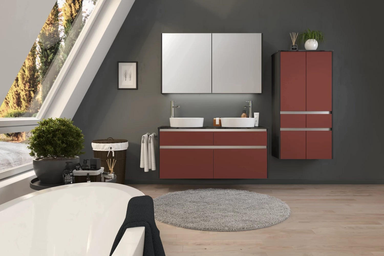 Badmöbel-set 3-tlg. Eastbourne B: Ca. 202 Cm Rot/dunkelgrau