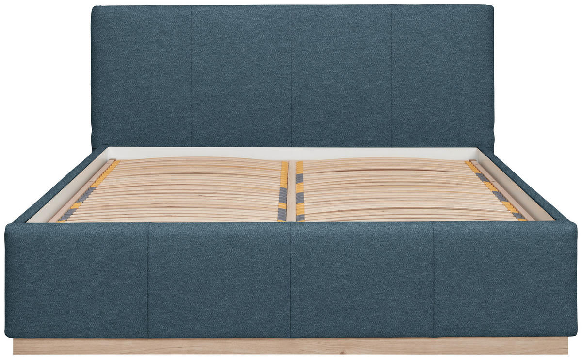 POLSTERBETT Beleuchtung, Lattenrost, Bettkasten Blau 180/200 cm  - Blau/Birkefarben, Design, Holz/Holzwerkstoff (180/200cm) - Lomoco