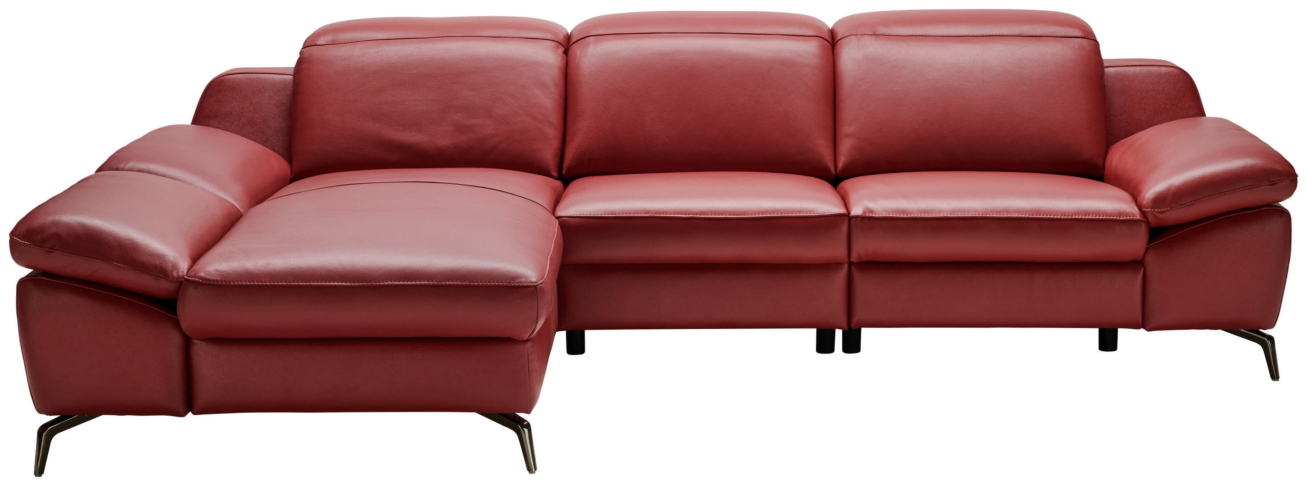 ECKSOFA  in Echtleder Rot  183/286 cm  - Rot/Schwarz, Design, Leder/Metall (183/286cm) - Celina Home