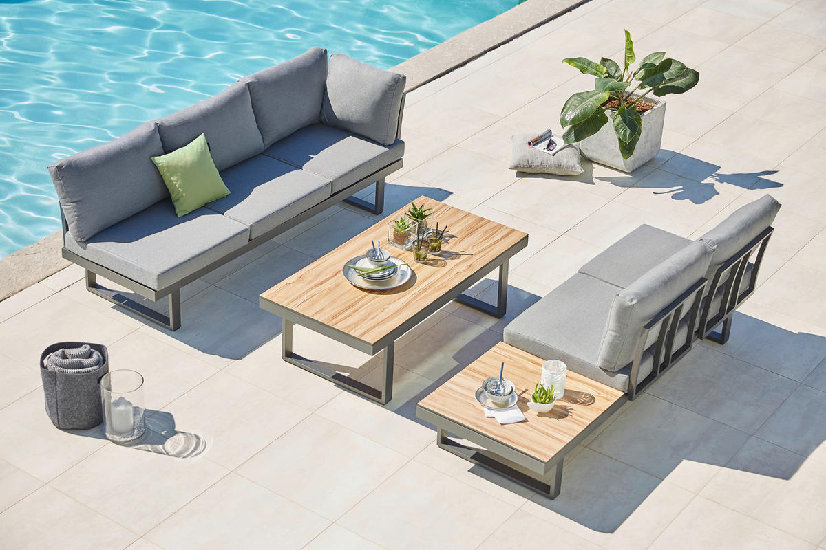 MOBILIER TERASĂ ȘI LOUNGE  285/210 cm   - gri închis/culoare lemn tec, Modern, plastic/metal (285/210cm) - Amatio