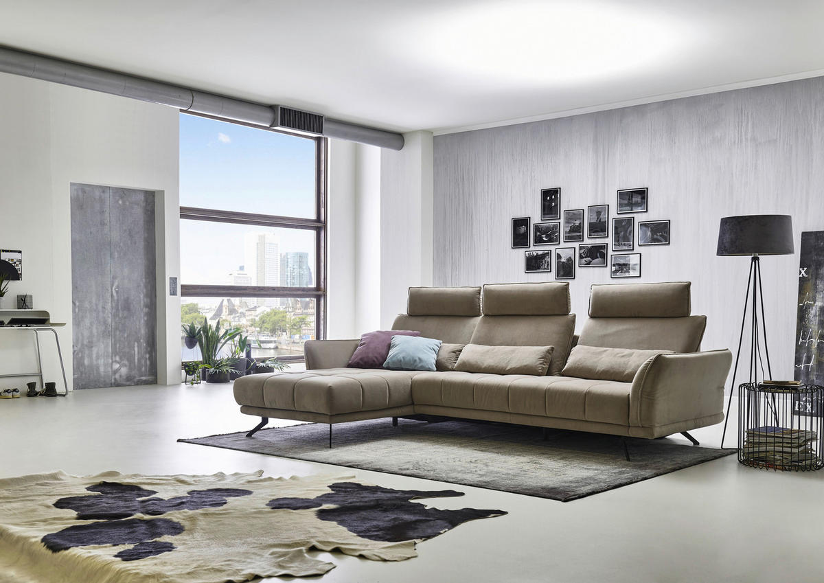 ECKSOFA in Mikrofaser Hellbraun  - Hellbraun/Schwarz, Konventionell, Textil/Metall (178/285cm) - Carryhome