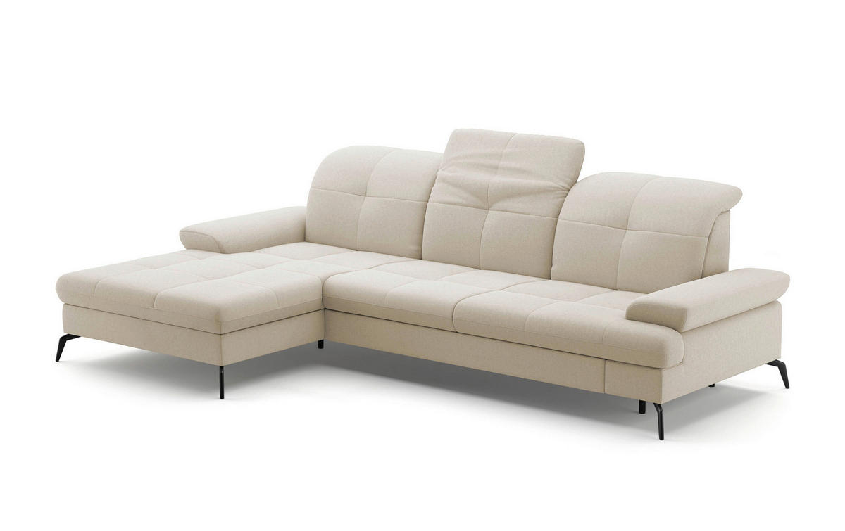 ECKSOFA Creme Flachgewebe  - Creme/Schwarz, KONVENTIONELL, Textil/Metall (185/279cm) - Sit & More