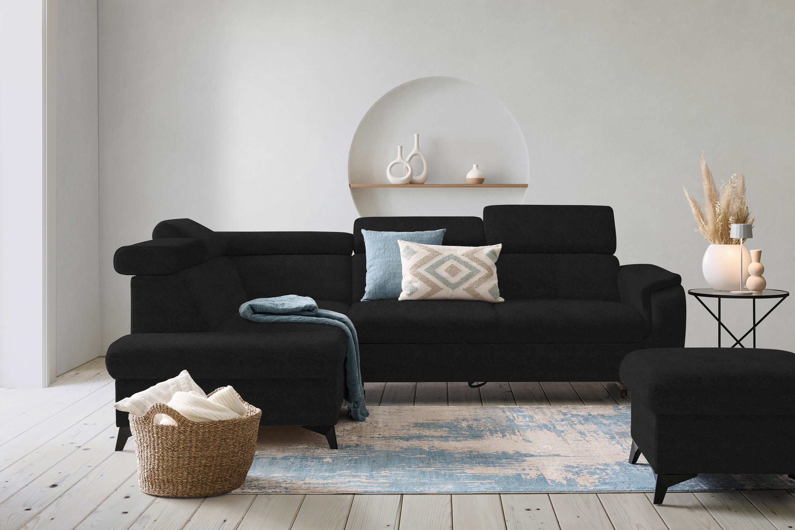 ECKSOFA in Webstoff Schwarz  - Schwarz, Design, Textil/Metall (203/260cm) - Stylife