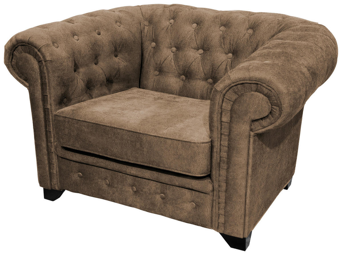 KRESLO CHESTERFIELD, textil, kompozitné drevo, svetlohnedá - svetlohnedá/čierna, Konventionell, drevo/kompozitné drevo (91/72/92cm) - Livetastic
