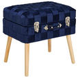 HOCKER Samt, Vliesstoff Kiefer Dunkelblau  - Naturfarben/Dunkelblau, Trend, Holz/Textil (52/47/37cm) - Xora