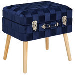 HOCKER Samt, Vliesstoff Kiefer Dunkelblau  - Naturfarben/Dunkelblau, Trend, Holz/Textil (52/47/37cm) - Xora