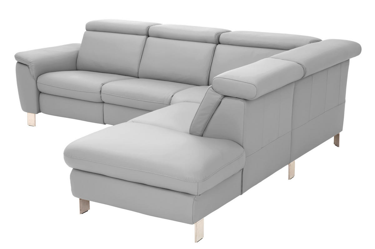 ECKSOFA in Echtleder Grau  - Alufarben/Grau, Design, Leder/Metall (271/239cm) - Cantus