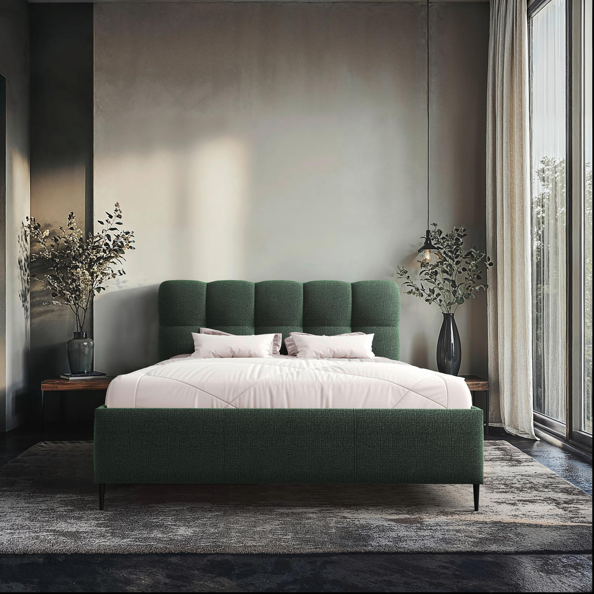POLSTERBETT 180/200 cm,  in Grün, gepolstertes Kopfteil, Lattenrost,  - Schwarz/Bronzefarben, Design, Holz/Textil (180/200cm) - Boxxx