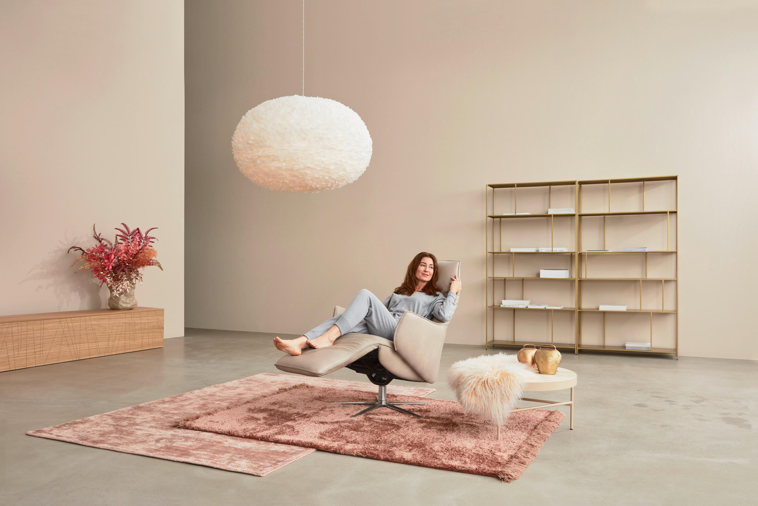 RELAXSESSEL Echtleder Relaxfunktion, Fußteilverstellung    - Edelstahlfarben/Creme, Design, Leder/Metall (70/120/88cm) - Himolla