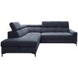 ECKSOFA Dunkelblau Struktur Bettkasten, Kopfteilverstellung, Liegefläche im Originalstoff  - Schwarz/Dunkelblau, MODERN, Textil/Metall (212/254cm) - Carryhome