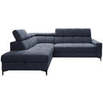 ECKSOFA Dunkelblau Struktur Bettkasten, Kopfteilverstellung, Liegefläche im Originalstoff  - Schwarz/Dunkelblau, MODERN, Textil/Metall (212/254cm) - Carryhome