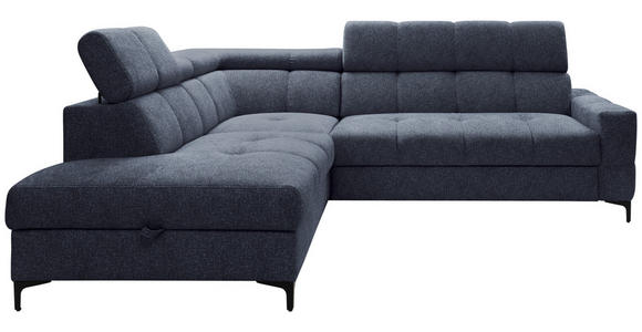 ECKSOFA Dunkelblau Struktur Bettkasten, Kopfteilverstellung, Liegefläche im Originalstoff  - Schwarz/Dunkelblau, MODERN, Textil/Metall (212/254cm) - Carryhome