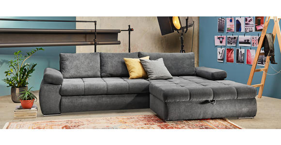 ECKSOFA in Flachgewebe Grau  294/173 cm  - Chromfarben/Weiß, Design, Kunststoff/Textil (294/173cm) - Carryhome