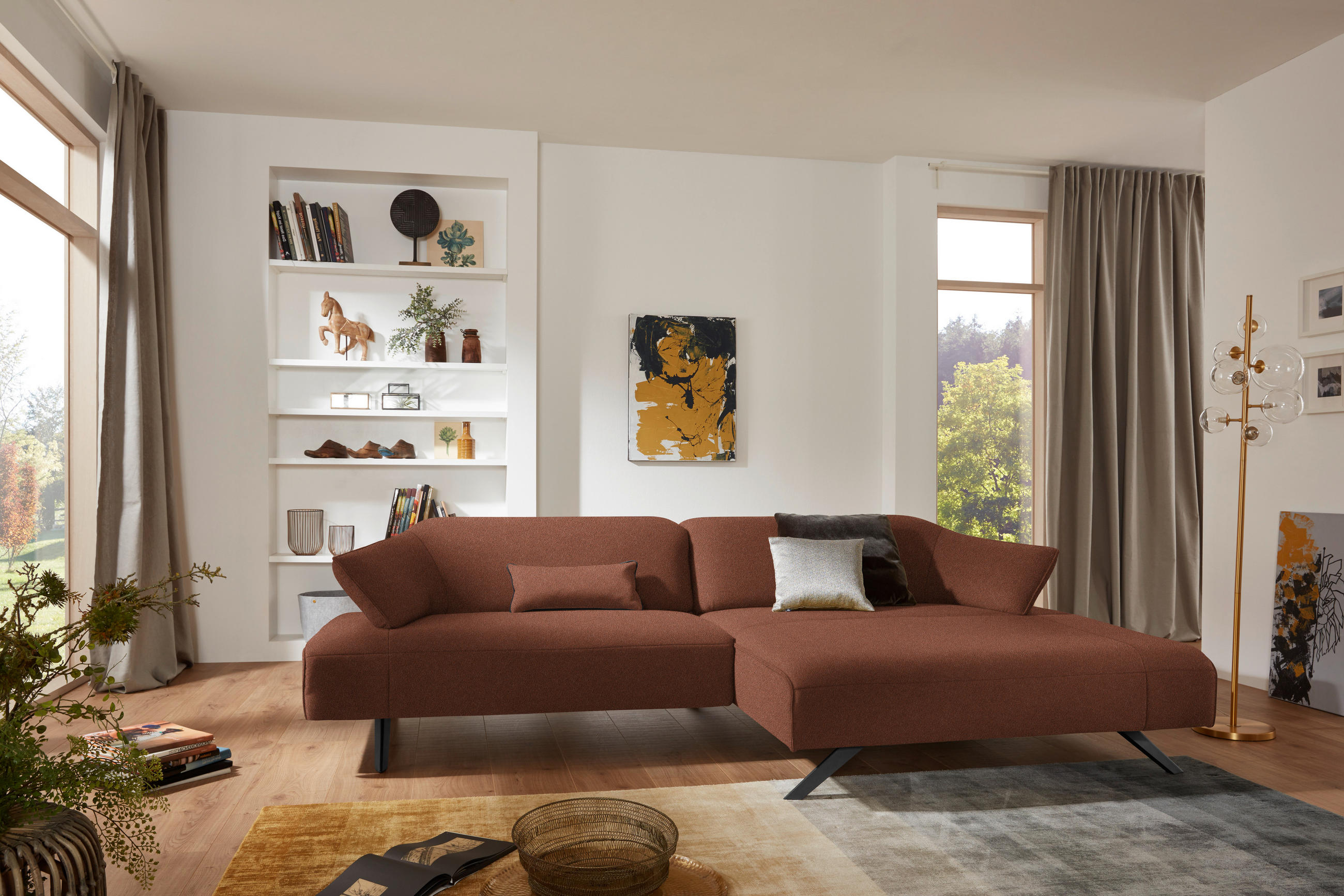 ECKSOFA in Struktur Terracotta  - Anthrazit/Terracotta, Design, Textil/Metall (276/165cm) - Himolla