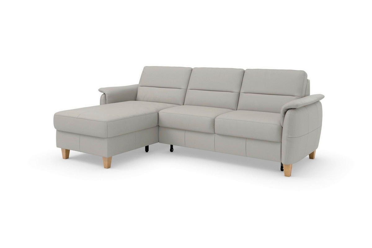 ROHOVÁ SEDAČKA, koža, svetlosivá - farba duba/svetlosivá, Basics, koža/drevo (163/244cm) - Sit & More
