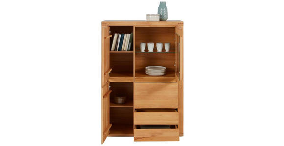 HIGHBOARD 99/140/38 cm  - Kernbuche/Grau, KONVENTIONELL, Glas/Holz (99/140/38cm) - Voleo