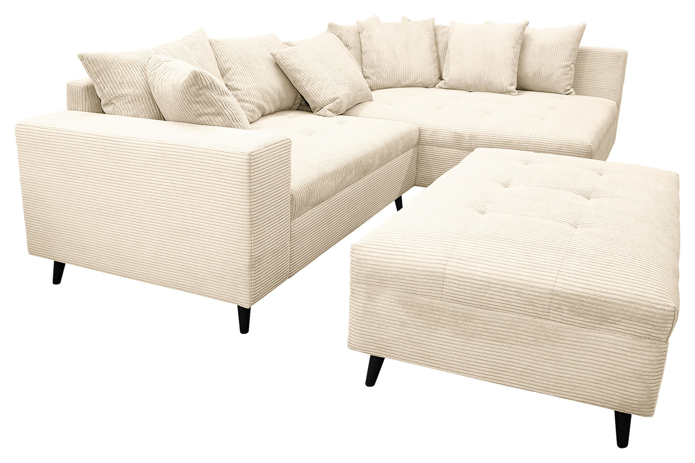 Ecksofa inkl. Hocker  in Cord Creme  247/174 cm  - Creme/Schwarz, Design, Holz/Textil (247/174cm) - MID.YOU