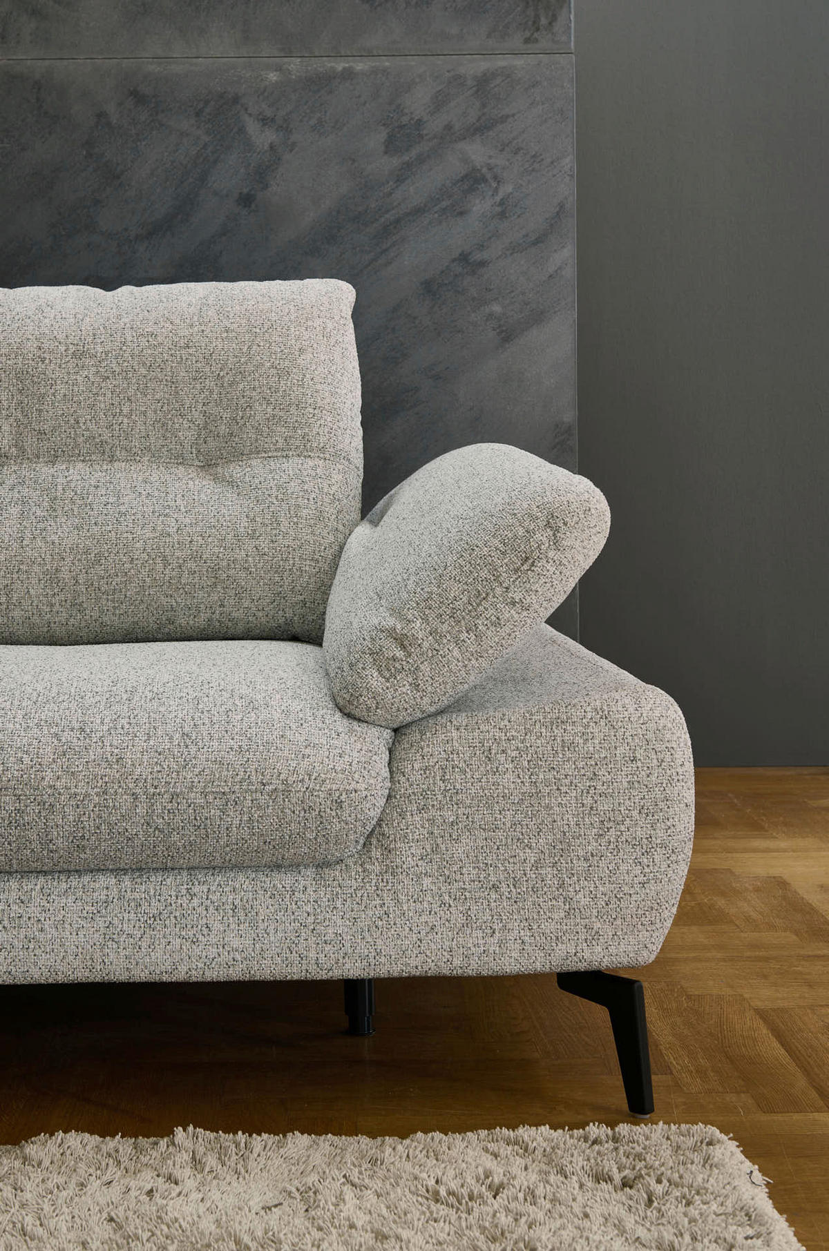 ECKSOFA Hellgrau Flachgewebe  - Hellgrau/Schwarz, Design, Textil/Metall (168/303cm) - Valdera